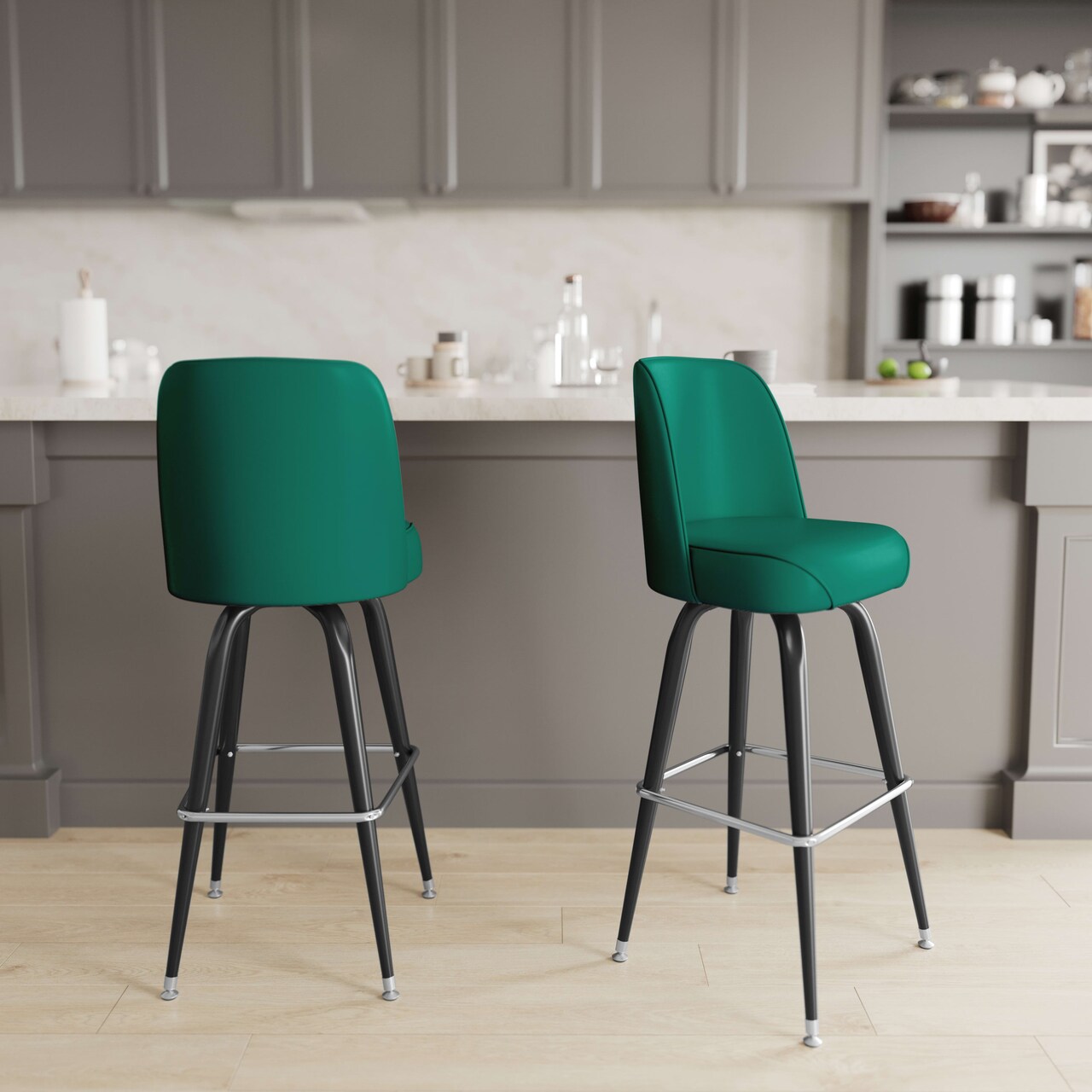 Emma and Oliver 2 Pack Metal Barstool with Swivel Bucket Seat